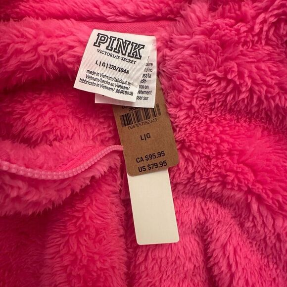 NWT PINK Victoria's Secret Full Zip Sherpa Plush Teddy Jacket Pink Large - Picture 4 of 5